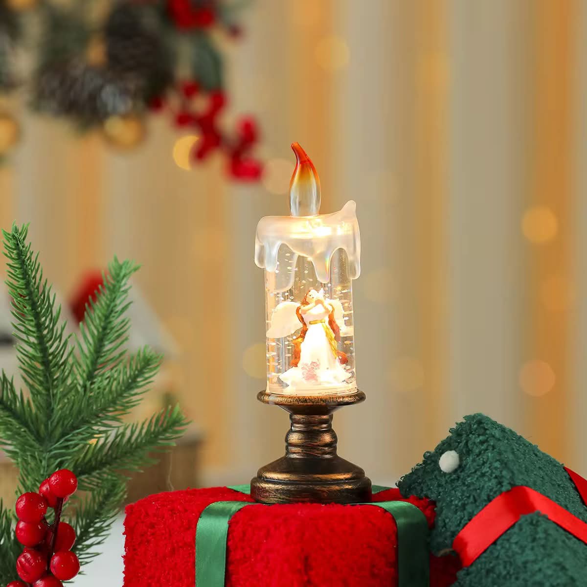 Angel LED snow globe candle design