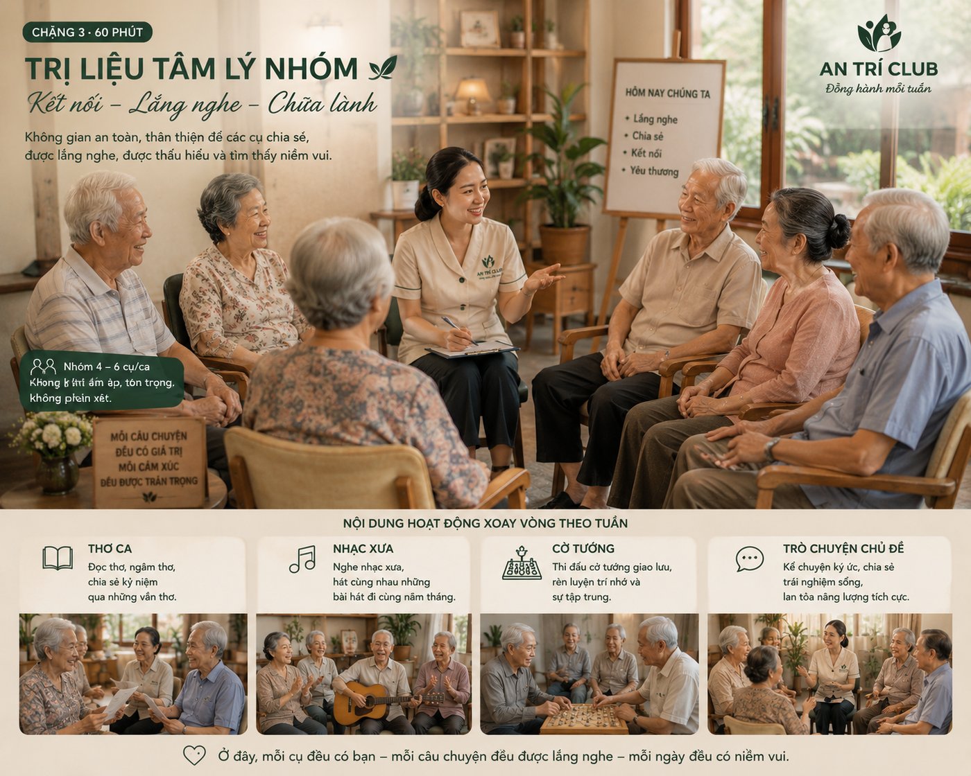 Trị liệu nhóm và giải trí cùng bạn đồng niên