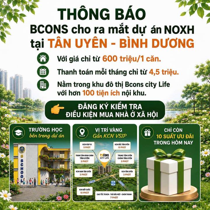 Ấn phẩm quảng cáo Bcons City Life — Thông báo ra mắt dự án NOXH Tân Uyên
