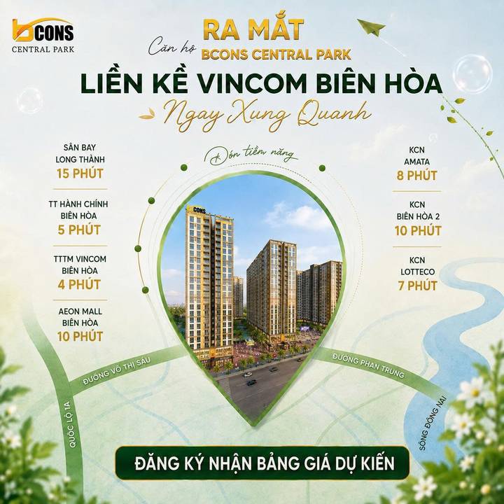 Ấn phẩm quảng cáo Bcons Central Park — Ra mắt · Liền kề Vincom Biên Hòa