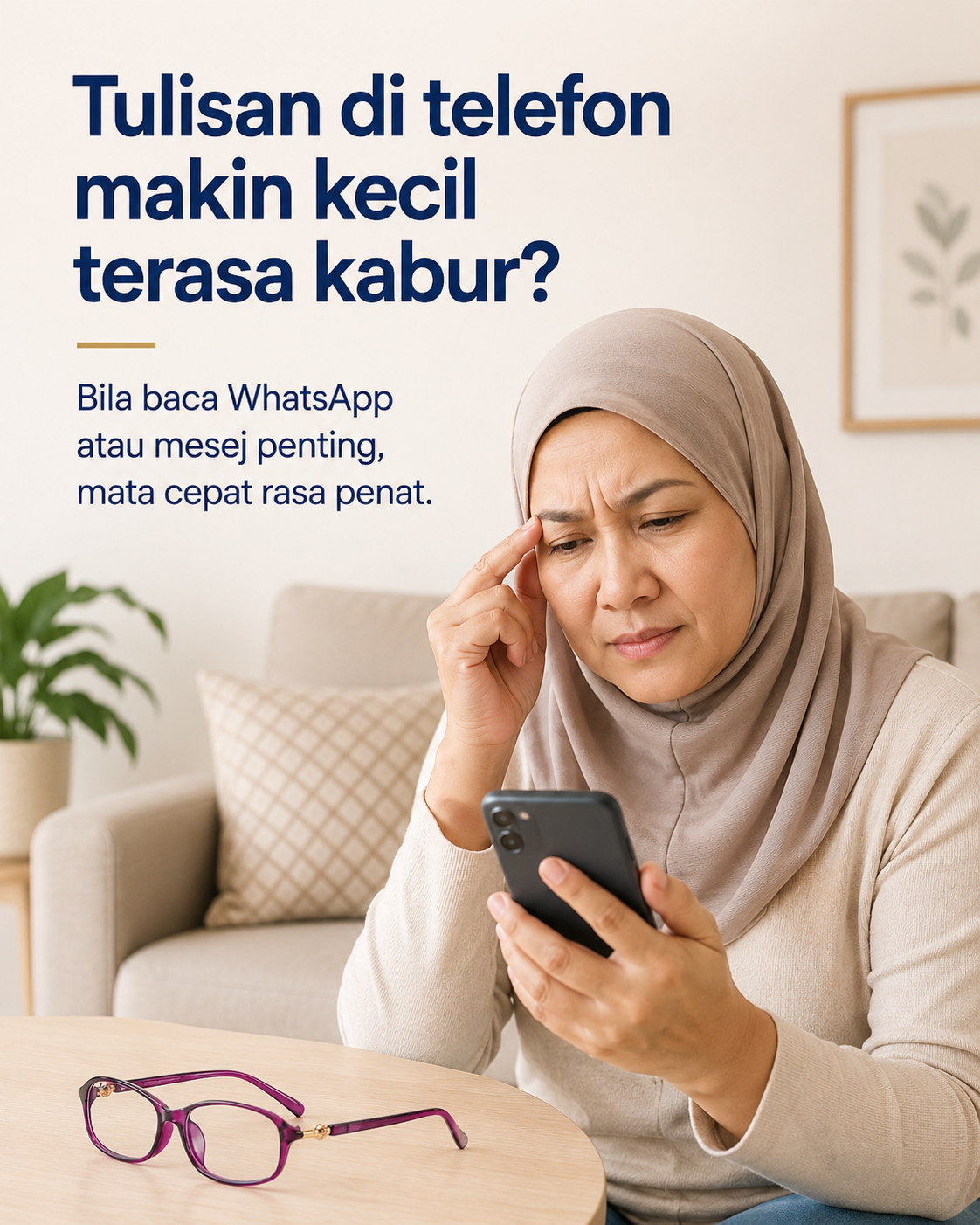 Tulisan di telefon makin kecil terasa kabur