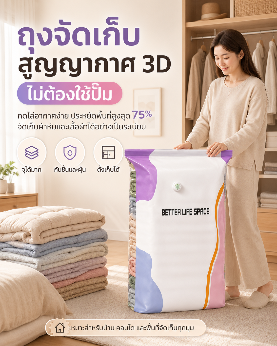 ถุงจัดเก็บสุญญากาศ 3D Better Life Space