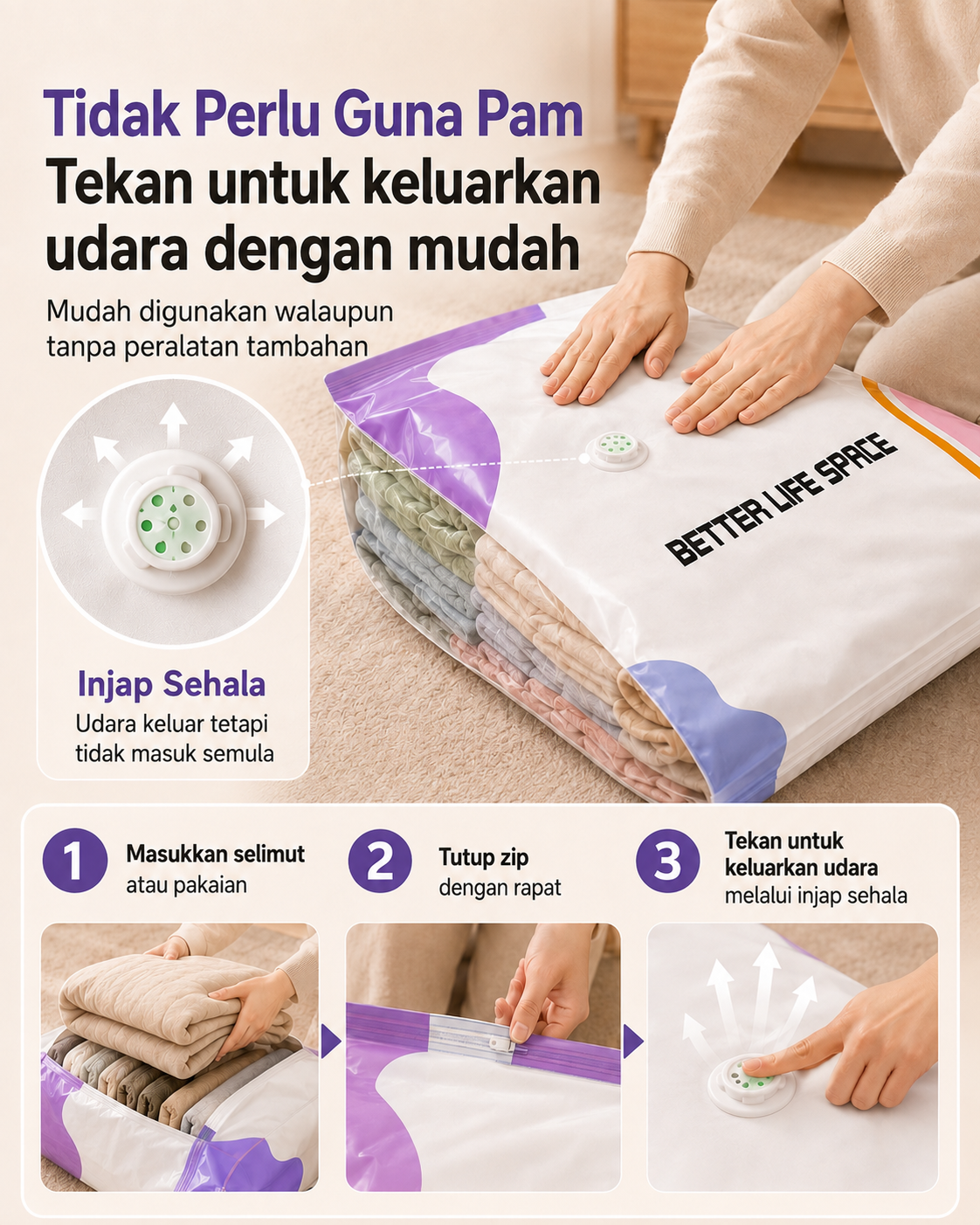 Cara menggunakan beg penyimpanan vakum