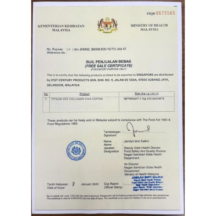 Free Sale Certificate Malaysia