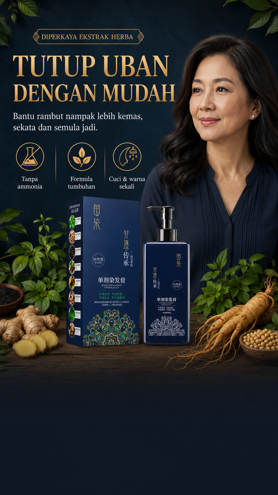Pewarna rambut herba untuk menutup uban