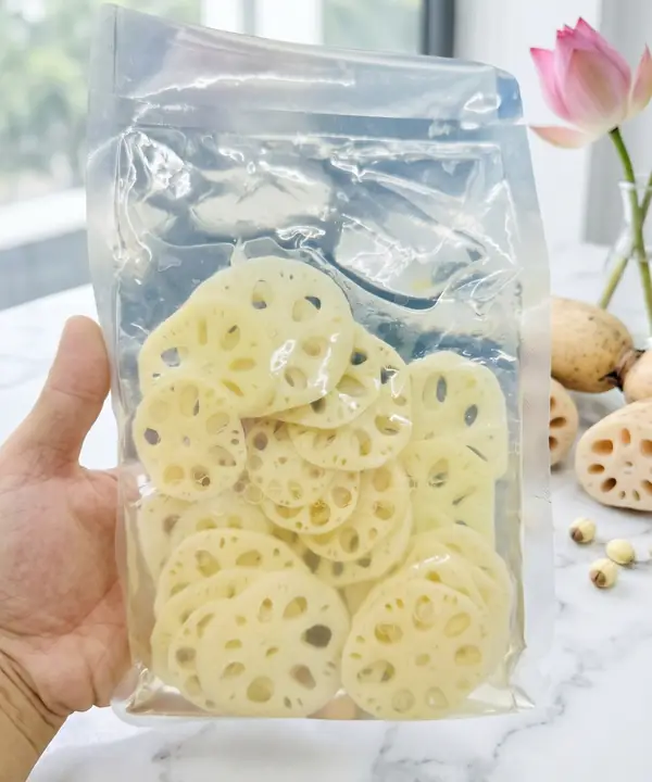 Củ sen cắt lát tiệt trùng đóng túi hút chân không