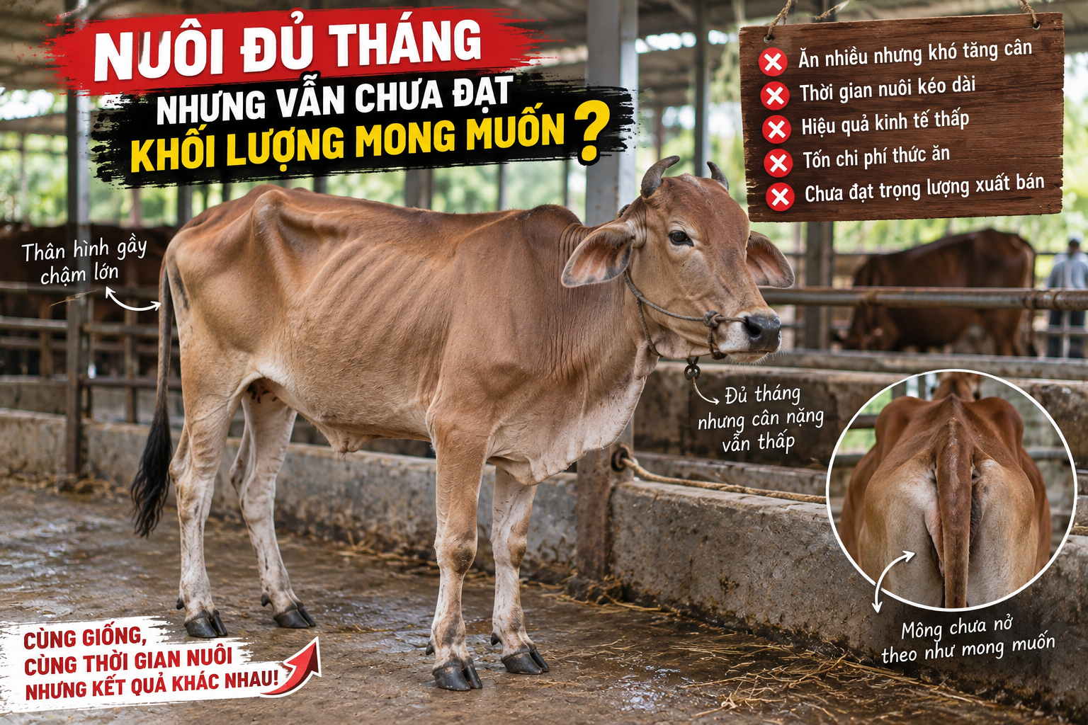 Hình minh họa nỗi lo bò chậm lớn, chưa đạt khối lượng mong muốn