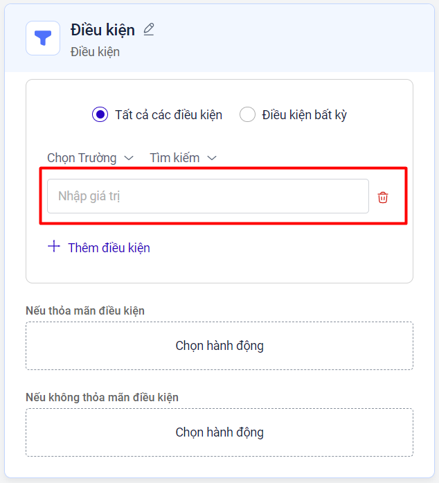 Giá trị so sánh trong hành động Điều kiện