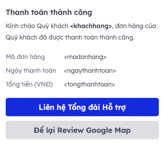 Mẫu xác nhận thanh toán thành công Zalo ZNS