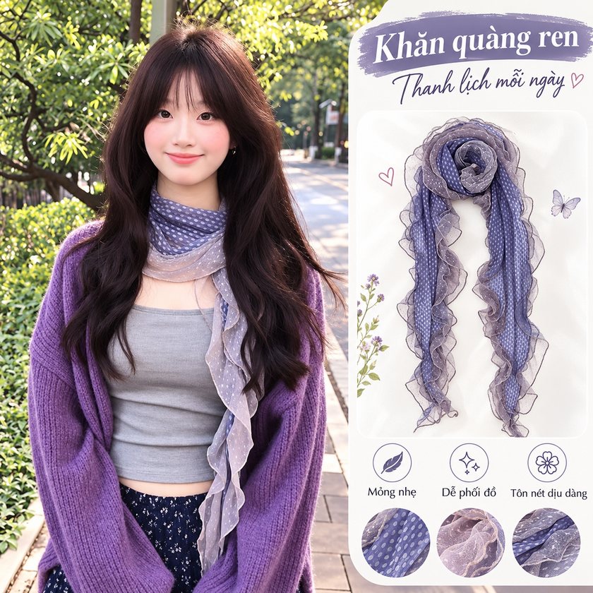 Khăn choàng ren lụa Hàn Quốc