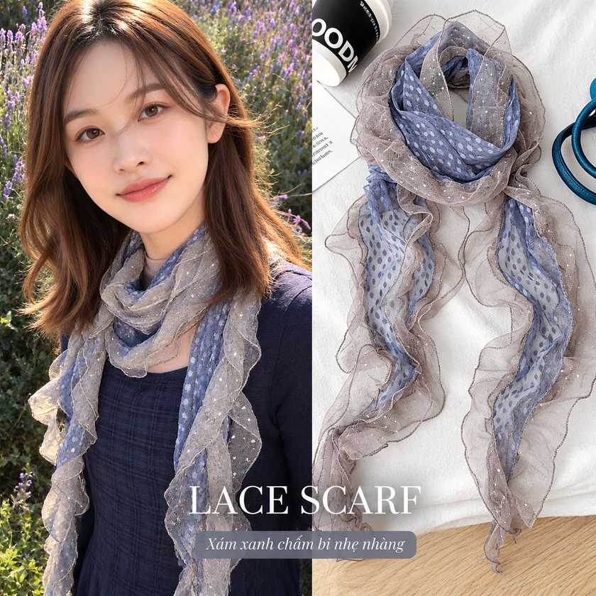 Lace scarf chấm bi