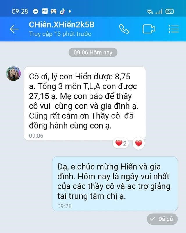 Phụ huynh nhắn con được 27,15 điểm