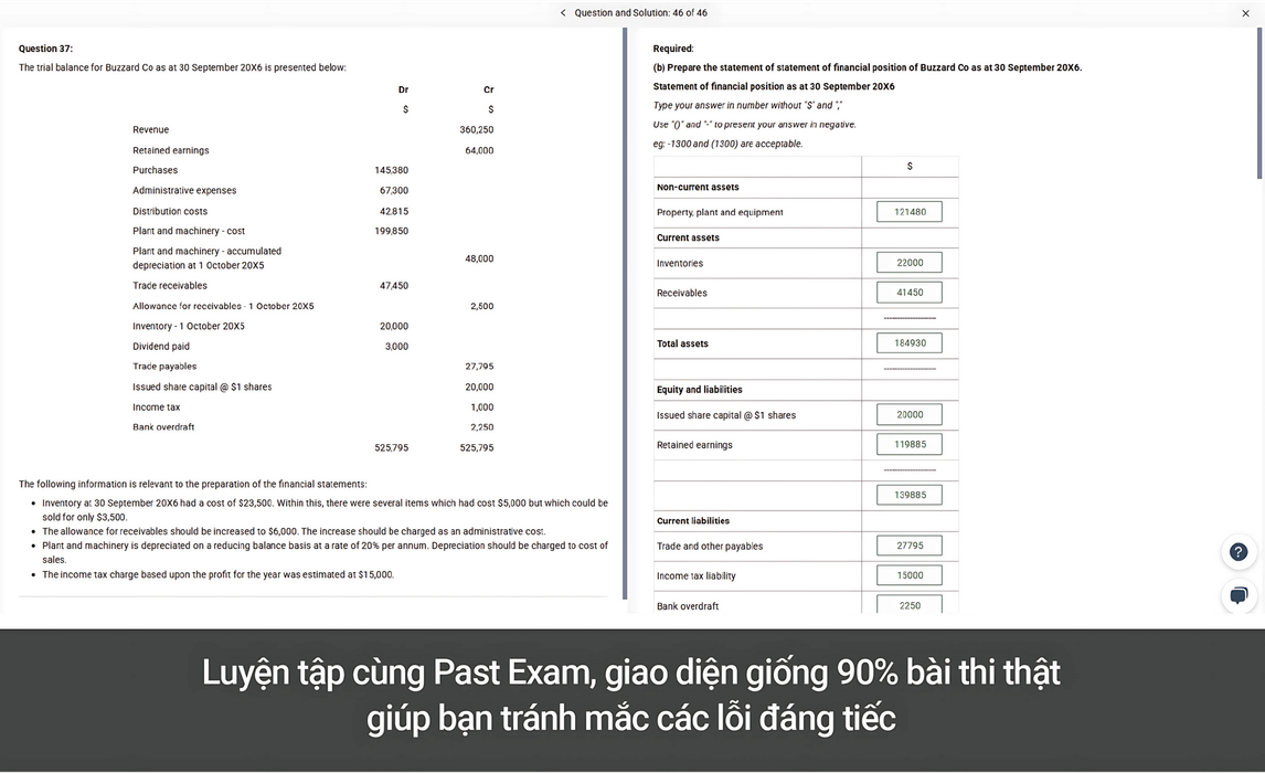 Luyện tập cùng Past Exam, giao diện giống 90% bài thi thật