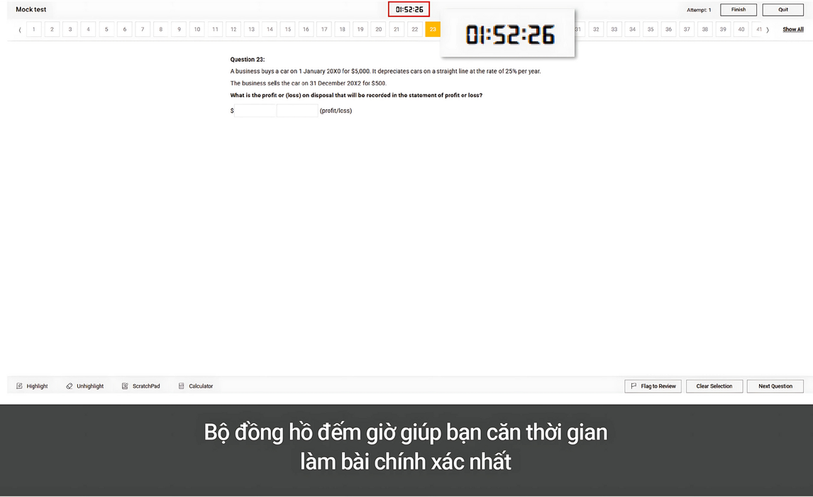 Đồng hồ đếm giờ khi làm bài thi thử
