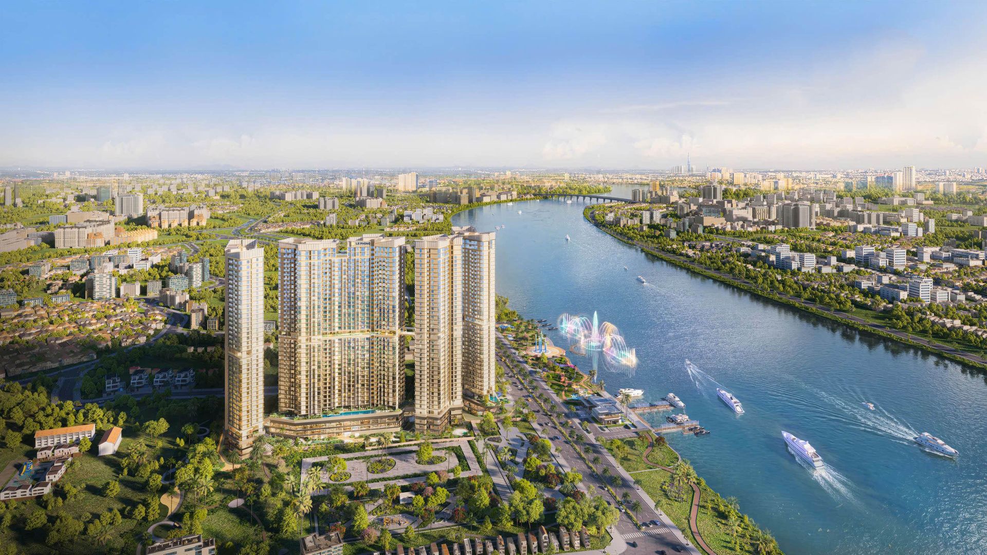 Phối cảnh năm tòa tháp The Emerald River Park bên sông Sài Gòn