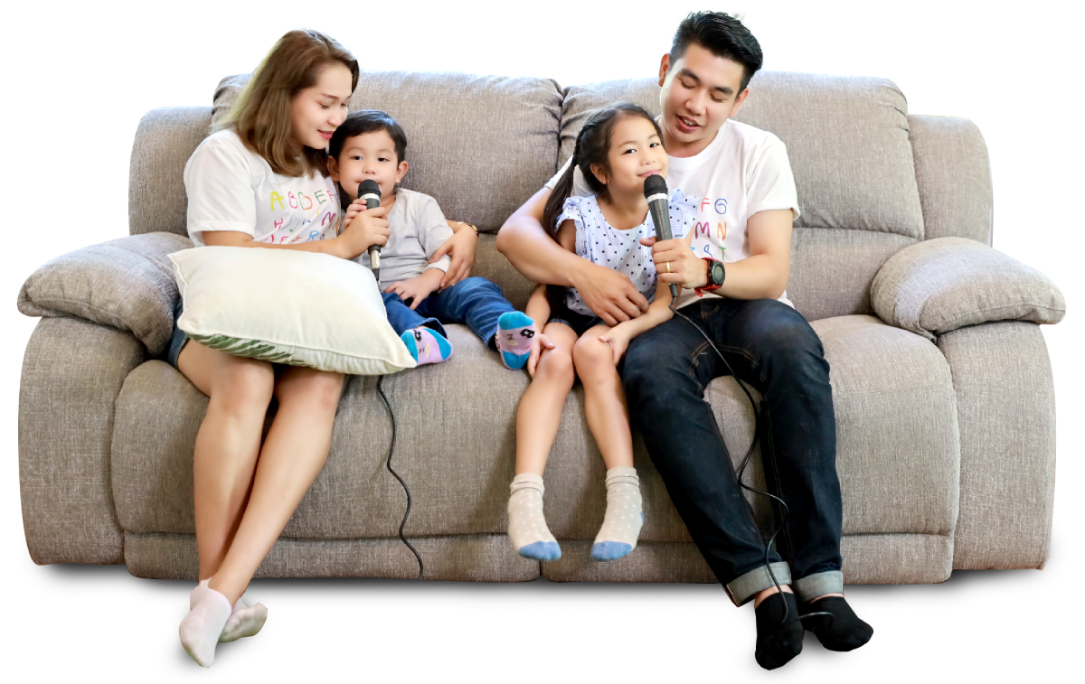 Family on sofa