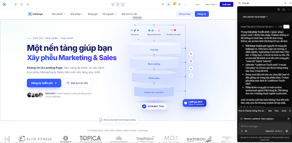 Website tạo bằng AI qua LadiPage MCP