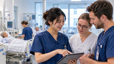 Học viên điều dưỡng thực hành kỹ năng chuyên môn trong phòng mô phỏng bệnh viện