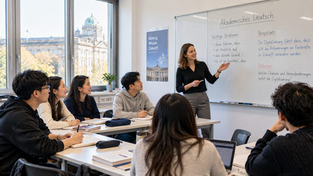 Sinh viên quốc tế học tiếng Đức học thuật trong lớp chuẩn bị Đại học tại Đức