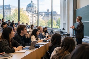 Sinh viên quốc tế học trong giảng đường đại học nghiên cứu tại Đức