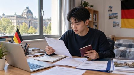 Sinh viên chuẩn bị hồ sơ visa du học Đức trên hệ thống số và kiểm tra giấy tờ trước khi tới VFS