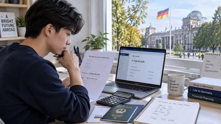 Học viên Ausbildung và doanh nghiệp kiểm tra hợp đồng lương để tính phần tài chính cần bổ sung