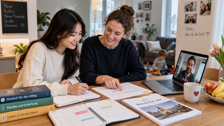 Au Pair và gia đình host cùng xem lịch sinh hoạt, quyền lợi và thỏa thuận trong hợp đồng