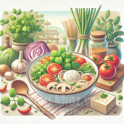 Bún Riêu Chay Thanh Mát: Vị Ngọt Tự Nhiên Từ Nấm và Đậu Hũ Non! 🍲🌱