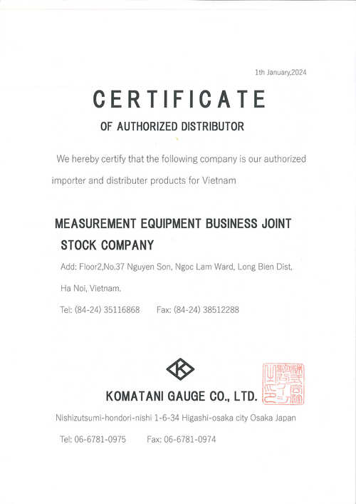 Chứng nhận đại lý Komatani
