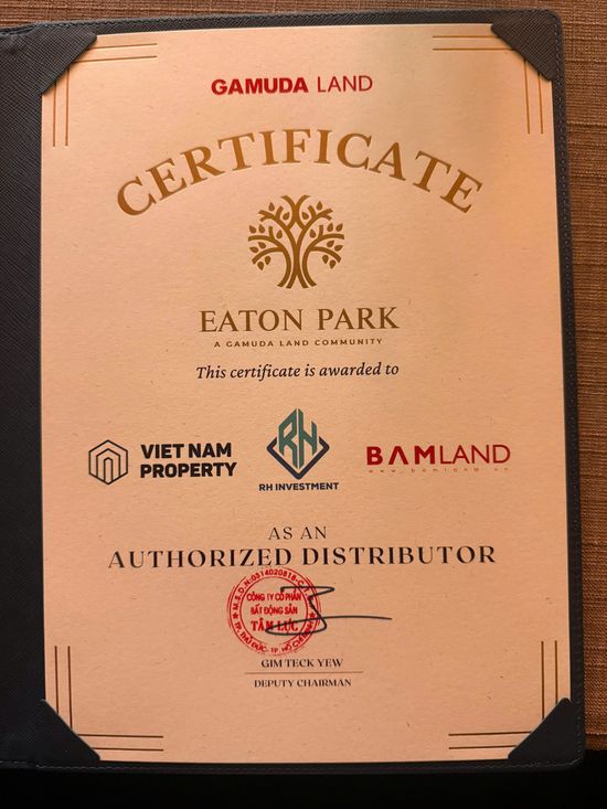 Chứng nhận Đại lý F1 Eaton Park - Viet Nam Property