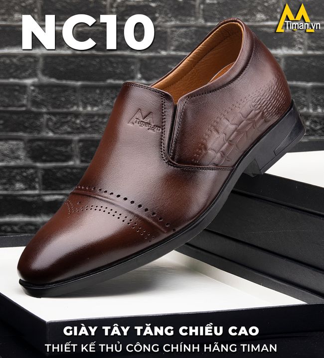 Giày Tây Da Bò Tăng Chiều Cao Nam NC10