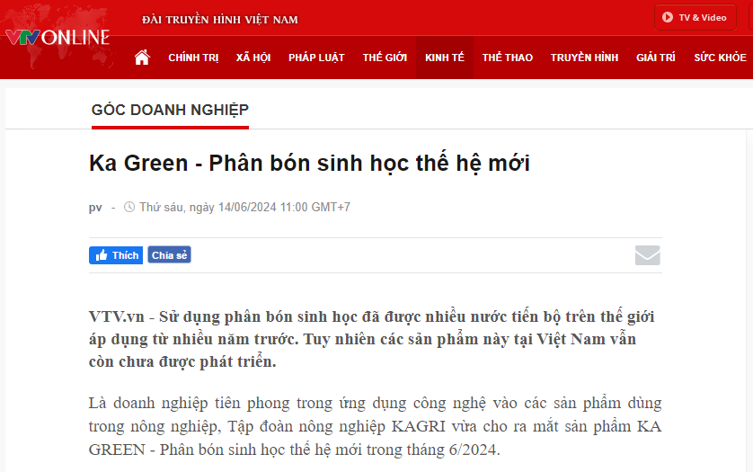 Đài Truyền Hình Việt Nam VTV đưa tin về KA GREEN