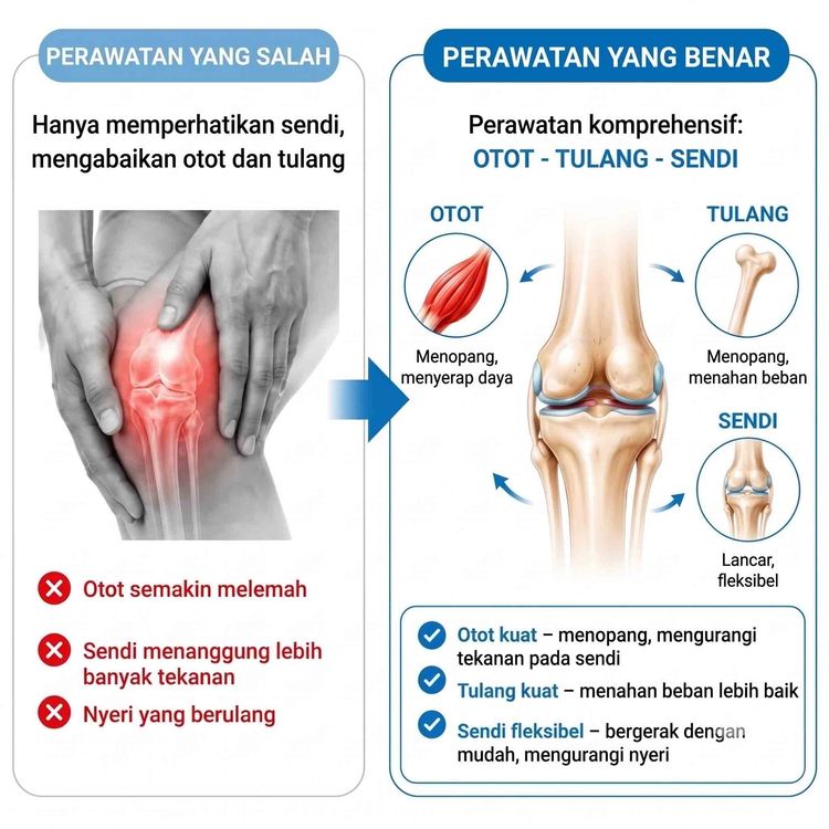 Perawatan yang salah vs perawatan yang benar: otot, tulang, sendi
