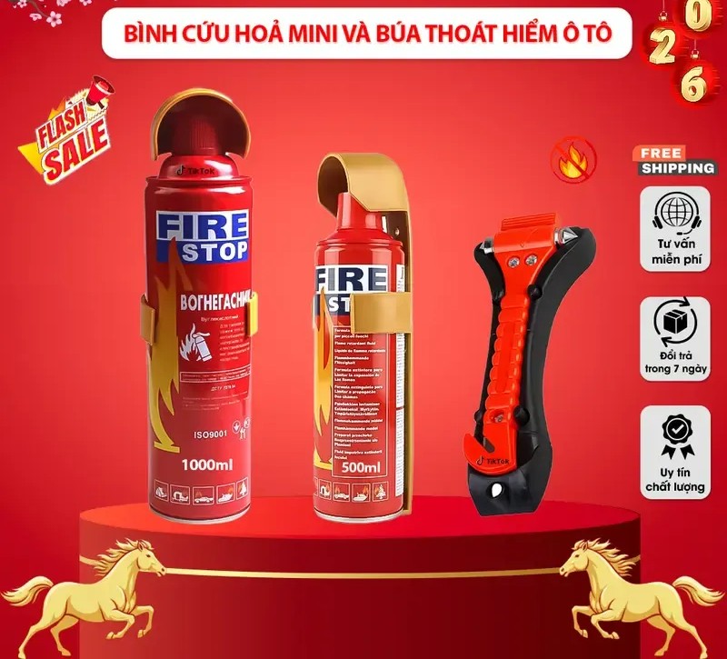 Bình cứu hoả + búa phá kính