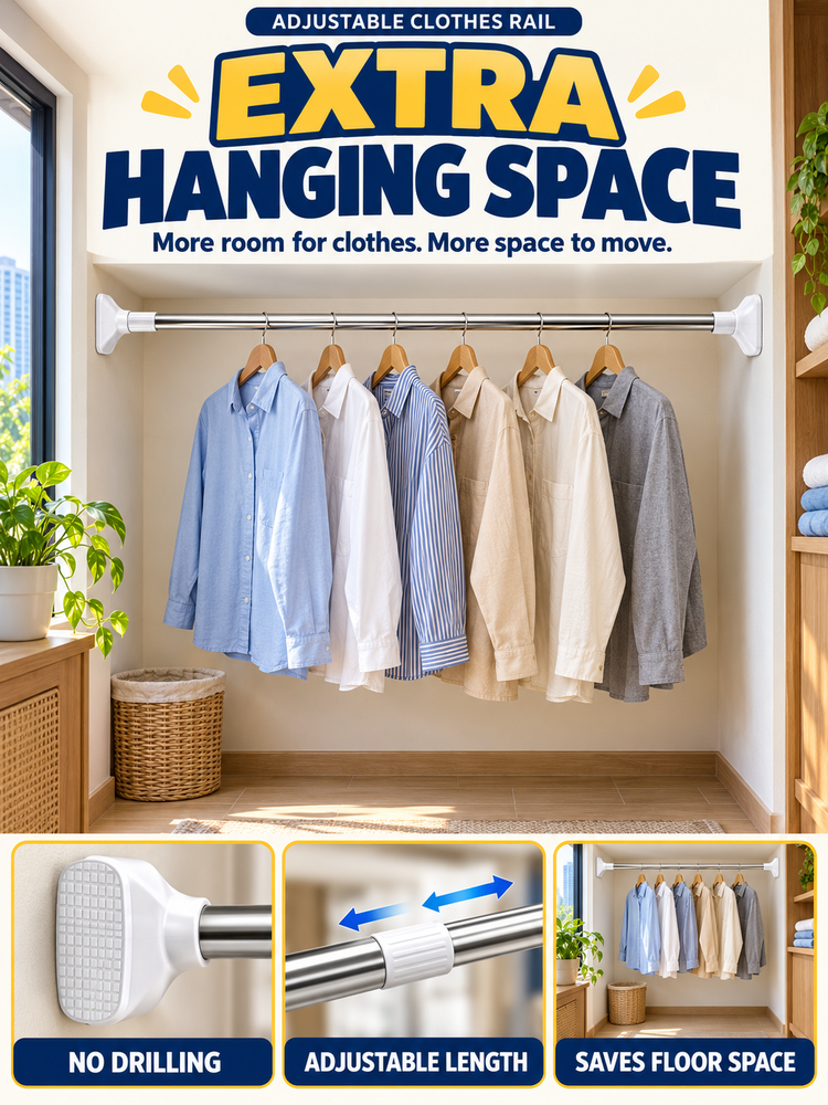 No-Drill Adjustable Clothes Rail