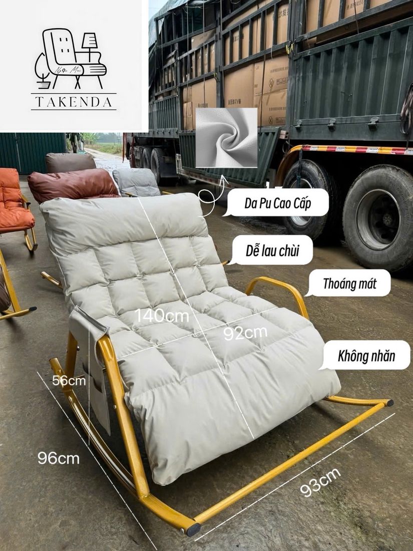 Ghế bập bênh màu trắng - kích thước