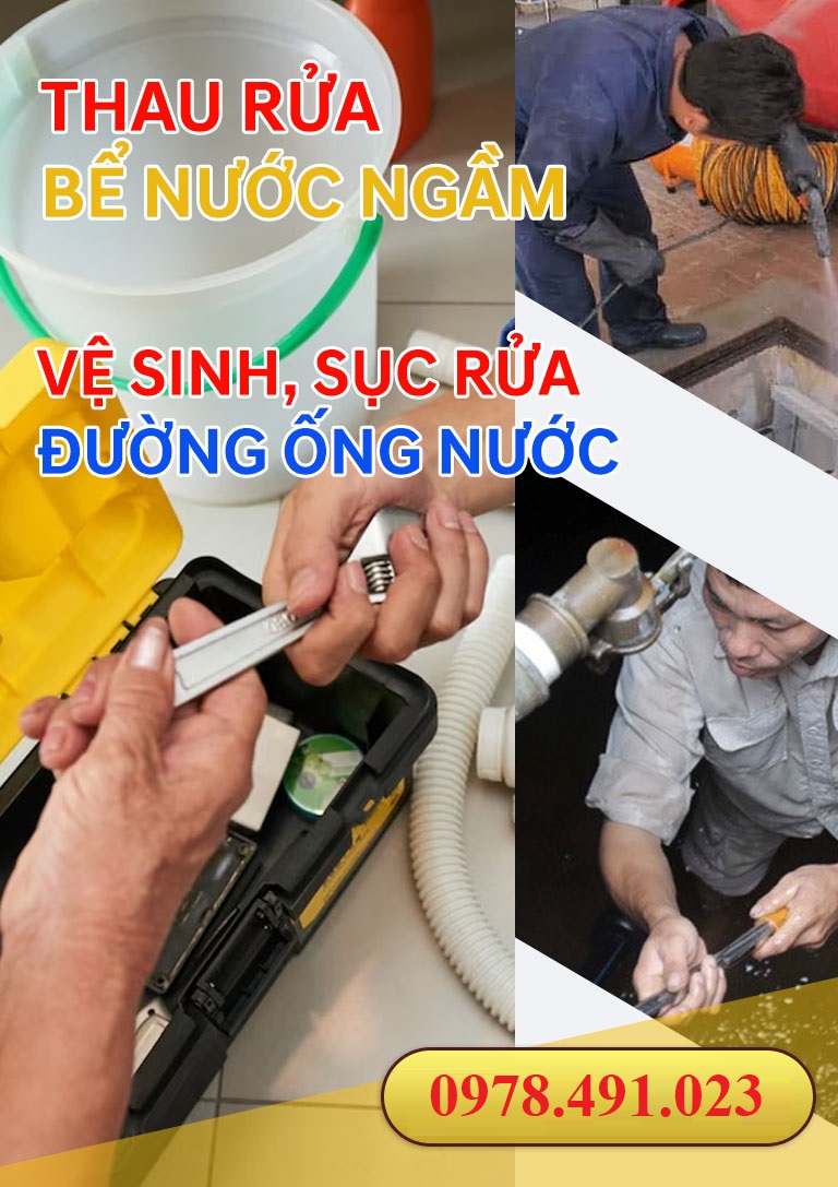 Nhân viên vệ sinh bề mặt bể nước ngầm