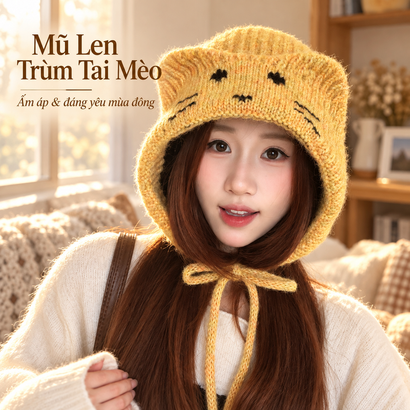 Mũ len trùm tai mèo