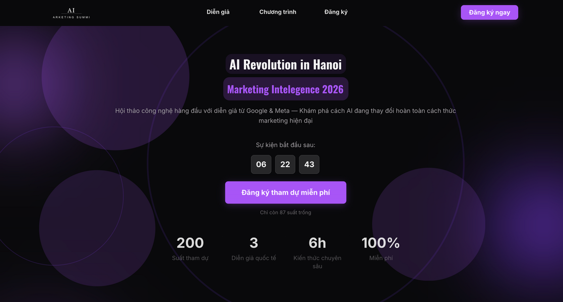 Mẫu Landing page tạo bởi AI