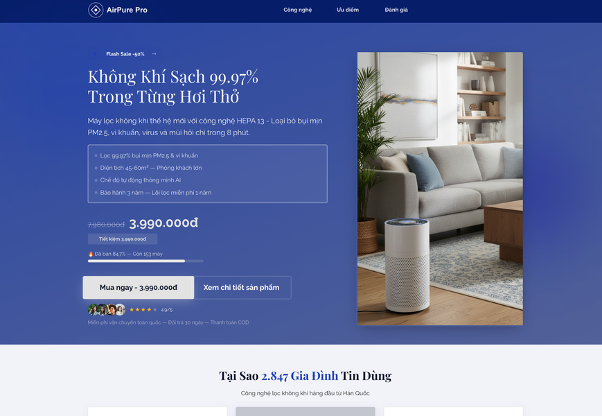 Mẫu Landing page tạo bởi AI