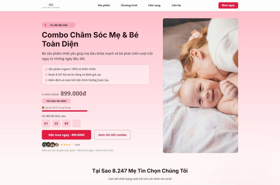 Mẫu Landing page tạo bởi AI