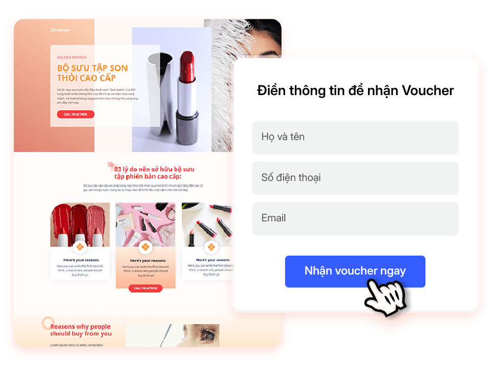Landing page kèm form điền thông tin nhận voucher