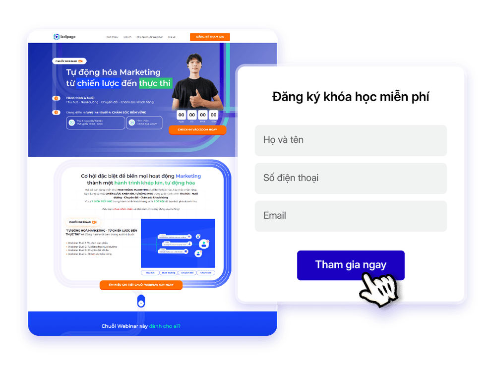 Landing Page khóa học kèm form đăng ký học viên